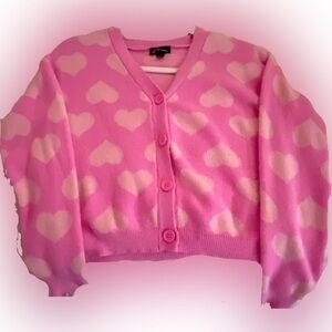 Pink heart sweater button up cardigan.